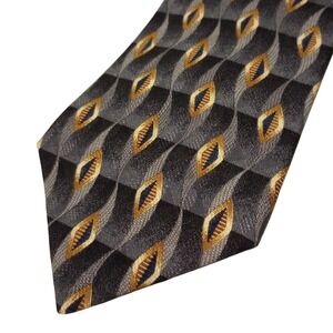 Louis Roth Mens Silk Tie Grey Blue Gold Geometric Diamond Pattern Woven Classic